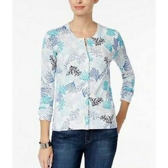 Charter Club Embellished Print Button Front Cardigan Size XL - Picture 1 of 13
